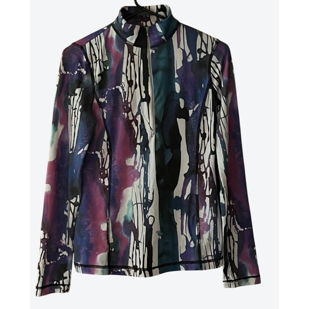 Sno Skins Women's XS Long Sleeve 1/4 Zip Purple Teal Pink White Abstract Top